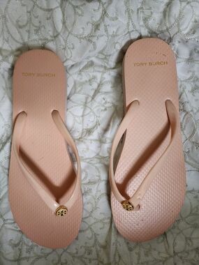 Tory Burch Pink Logo Flip Flops